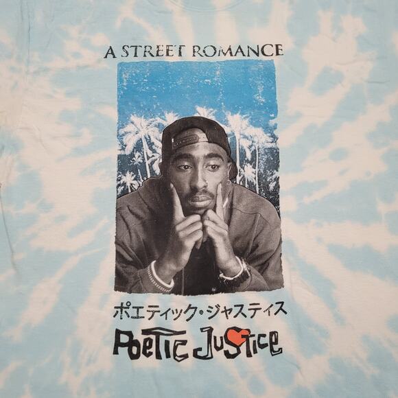 Tupac 2Pac Poetic Justice 1993 Movie T-Shirt Mens XL Blue Tie-Dye Japanese Text - Picture 2 of 9
